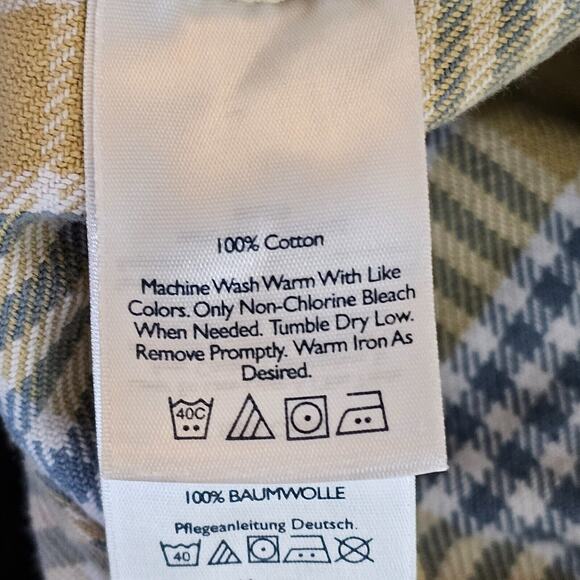 Eddie Bauer Shirt Mens Medium Yellow Blue Plaid Classic Fit Long Slv Button Up - Picture 9 of 11